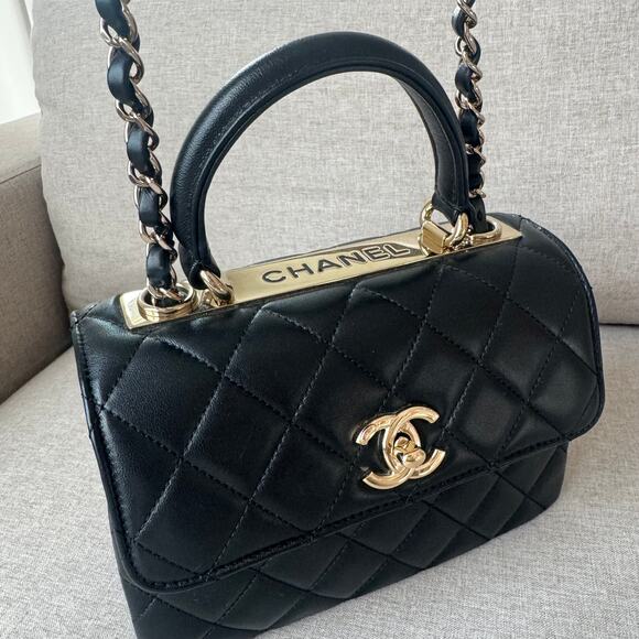 CHANEL Black Lambskin Mini Trendy CC Flap Top Handle Bag Matelasse Leather Gold - Picture 3 of 11